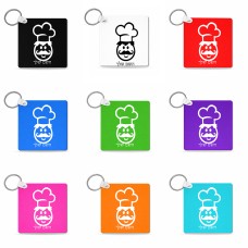 מחזיק מפתחות בצורת ריבוע בעיצוב אישי עם השם שלך בעיצוב שף גודל המחזיק 5 × 5 ס"מ