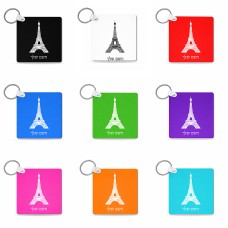 מחזיק מפתחות בצורת ריבוע בעיצוב אישי עם השם שלך בעיצוב מגדל אייפל גודל המחזיק 5 × 5 ס"מ