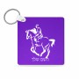 מחזיק מפתחות בצורת ריבוע בעיצוב אישי עם השם שלך בעיצוב רוכב סוסים 2 גודל המחזיק 5 × 5 ס"מ