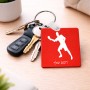 מחזיק מפתחות בצורת ריבוע בעיצוב אישי עם השם שלך בעיצוב שחקן פינג פונג גודל המחזיק 5 × 5 ס"מ