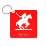 מחזיק מפתחות בצורת ריבוע בעיצוב אישי עם השם שלך בעיצוב שחקן פולו - סוס גודל המחזיק 5 × 5 ס"מ