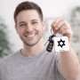 מחזיק מפתחות בצורת ריבוע בעיצוב אישי עם השם שלך בעיצוב מגן דוד - מגן דוד - ישראל גודל המחזיק 5 × 5 ס"מ
