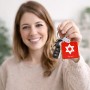 מחזיק מפתחות בצורת ריבוע בעיצוב אישי עם השם שלך בעיצוב מגן דוד - מגן דוד - ישראל גודל המחזיק 5 × 5 ס"מ