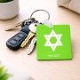 מחזיק מפתחות בצורת ריבוע בעיצוב אישי עם השם שלך בעיצוב מגן דוד - מגן דוד - ישראל גודל המחזיק 5 × 5 ס"מ