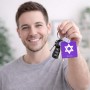 מחזיק מפתחות בצורת ריבוע בעיצוב אישי עם השם שלך בעיצוב מגן דוד - מגן דוד - ישראל גודל המחזיק 5 × 5 ס"מ