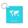 מחזיק מפתחות בצורת ריבוע בעיצוב אישי עם השם שלך בעיצוב מפת העולם גודל המחזיק 5 × 5 ס"מ