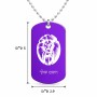 שרשרת דיסקיט מאלומיניום בעיצוב אישי עם השם שלך בעיצוב פני אריה גודל הדיסקיט 2.9 × 5 ס"מ