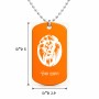 שרשרת דיסקיט מאלומיניום בעיצוב אישי עם השם שלך בעיצוב פני אריה גודל הדיסקיט 2.9 × 5 ס"מ