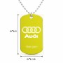 שרשרת דיסקיט מאלומיניום בעיצוב אישי עם השם שלך בעיצוב אאודי גודל הדיסקיט 2.9 × 5 ס"מ