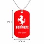 שרשרת דיסקיט מאלומיניום בעיצוב אישי עם השם שלך בעיצוב פרארי גודל הדיסקיט 2.9 × 5 ס"מ