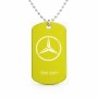 שרשרת דיסקיט מאלומיניום בעיצוב אישי עם השם שלך בעיצוב מרצדס-בנץ גודל הדיסקיט 2.9 × 5 ס"מ