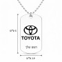 שרשרת דיסקיט מאלומיניום בעיצוב אישי עם השם שלך בעיצוב טויוטה גודל הדיסקיט 2.9 × 5 ס"מ