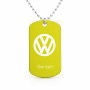 שרשרת דיסקיט מאלומיניום בעיצוב אישי עם השם שלך בעיצוב פולקסווגן גודל הדיסקיט 2.9 × 5 ס"מ