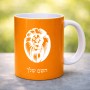 ספל תה \ קפה בעיצוב אישי עם השם שלך בעיצוב פני אריה גודל הספל 325 מ"ל