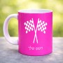 ספל תה \ קפה בעיצוב אישי עם השם שלך בעיצוב דגל המירוץ גודל הספל 325 מ"ל