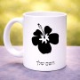 ספל תה \ קפה בעיצוב אישי עם השם שלך בעיצוב פרח היביסקוס גודל הספל 325 מ"ל