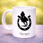 ספל תה \ קפה בעיצוב אישי עם השם שלך בעיצוב פרסה וסוס גודל הספל 325 מ"ל