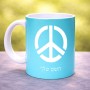 ספל תה \ קפה בעיצוב אישי עם השם שלך בעיצוב סמל השלום גודל הספל 325 מ"ל