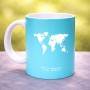 ספל תה \ קפה בעיצוב אישי עם השם שלך בעיצוב מפת העולם גודל הספל 325 מ"ל