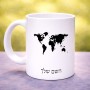 ספל תה \ קפה בעיצוב אישי עם השם שלך בעיצוב מפת העולם גודל הספל 325 מ"ל