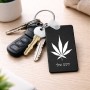 מחזיק מפתחות בצורת מלבן בעיצוב אישי עם השם שלך בעיצוב עלה מריחואנה - גראס גודל המחזיק 6 × 4 ס"מ