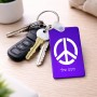 מחזיק מפתחות בצורת מלבן בעיצוב אישי עם השם שלך בעיצוב סמל השלום גודל המחזיק 6 × 4 ס"מ