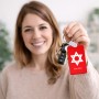 מחזיק מפתחות בצורת מלבן בעיצוב אישי עם השם שלך בעיצוב מגן דוד - מגן דוד - ישראל גודל המחזיק 6 × 4 ס"מ
