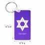 מחזיק מפתחות בצורת מלבן בעיצוב אישי עם השם שלך בעיצוב מגן דוד - מגן דוד - ישראל גודל המחזיק 6 × 4 ס"מ