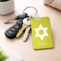מחזיק מפתחות בצורת מלבן בעיצוב אישי עם השם שלך בעיצוב מגן דוד - מגן דוד - ישראל גודל המחזיק 6 × 4 ס"מ