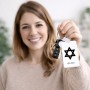 מחזיק מפתחות בצורת מלבן בעיצוב אישי עם השם שלך בעיצוב מגן דוד - מגן דוד - ישראל גודל המחזיק 6 × 4 ס"מ