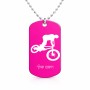 שרשרת דיסקיט מאלומיניום בעיצוב אישי עם השם שלך בעיצוב רוכב אופניים גודל הדיסקיט 2.9 × 5 ס"מ