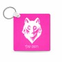 מחזיק מפתחות בצורת ריבוע בעיצוב אישי עם השם שלך בעיצוב זאב גודל המחזיק 5 × 5 ס"מ