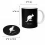 ספל תה \ קפה + תחתית עגולה בעיצוב אישי עם השם שלך בעיצוב קנגורו גודל הספל 325 מ"ל קוטר התחתית 10 ס"מ