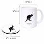 ספל תה \ קפה + תחתית עגולה בעיצוב אישי עם השם שלך בעיצוב קנגורו גודל הספל 325 מ"ל קוטר התחתית 10 ס"מ
