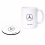 ספל תה \ קפה + תחתית עגולה בעיצוב אישי עם השם שלך בעיצוב מרצדס-בנץ גודל הספל 325 מ"ל קוטר התחתית 10 ס"מ