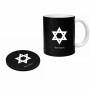 ספל תה \ קפה + תחתית עגולה בעיצוב אישי עם השם שלך בעיצוב מגן דוד - מגן דוד - ישראל גודל הספל 325 מ"ל קוטר התחתית 10 ס"מ