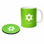 ספל תה \ קפה + תחתית עגולה בעיצוב אישי עם השם שלך בעיצוב מגן דוד - מגן דוד - ישראל גודל הספל 325 מ"ל קוטר התחתית 10 ס"מ