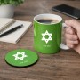 ספל תה \ קפה + תחתית עגולה בעיצוב אישי עם השם שלך בעיצוב מגן דוד - מגן דוד - ישראל גודל הספל 325 מ"ל קוטר התחתית 10 ס"מ