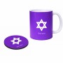 ספל תה \ קפה + תחתית עגולה בעיצוב אישי עם השם שלך בעיצוב מגן דוד - מגן דוד - ישראל גודל הספל 325 מ"ל קוטר התחתית 10 ס"מ