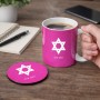 ספל תה \ קפה + תחתית עגולה בעיצוב אישי עם השם שלך בעיצוב מגן דוד - מגן דוד - ישראל גודל הספל 325 מ"ל קוטר התחתית 10 ס"מ