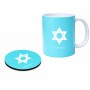 ספל תה \ קפה + תחתית עגולה בעיצוב אישי עם השם שלך בעיצוב מגן דוד - מגן דוד - ישראל גודל הספל 325 מ"ל קוטר התחתית 10 ס"מ
