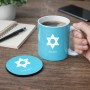 ספל תה \ קפה + תחתית עגולה בעיצוב אישי עם השם שלך בעיצוב מגן דוד - מגן דוד - ישראל גודל הספל 325 מ"ל קוטר התחתית 10 ס"מ