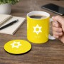 ספל תה \ קפה + תחתית עגולה בעיצוב אישי עם השם שלך בעיצוב מגן דוד - מגן דוד - ישראל גודל הספל 325 מ"ל קוטר התחתית 10 ס"מ