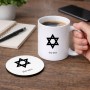 ספל תה \ קפה + תחתית עגולה בעיצוב אישי עם השם שלך בעיצוב מגן דוד - מגן דוד - ישראל גודל הספל 325 מ"ל קוטר התחתית 10 ס"מ
