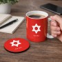 ספל תה \ קפה + תחתית עגולה בעיצוב אישי עם השם שלך בעיצוב מגן דוד - מגן דוד - ישראל גודל הספל 325 מ"ל קוטר התחתית 10 ס"מ