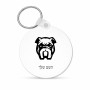 מחזיק מפתחות בצורת עיגול בעיצוב אישי עם השם שלך בעיצוב פרצוף בולדוג גודל המחזיק 5 × 5 ס"מ