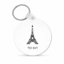 מחזיק מפתחות בצורת עיגול בעיצוב אישי עם השם שלך בעיצוב מגדל אייפל גודל המחזיק 5 × 5 ס"מ