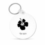 מחזיק מפתחות בצורת עיגול בעיצוב אישי עם השם שלך בעיצוב פרח היביסקוס גודל המחזיק 5 × 5 ס"מ