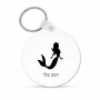 מחזיק מפתחות בצורת עיגול בעיצוב אישי עם השם שלך בעיצוב בתולת ים - אישה גודל המחזיק 5 × 5 ס"מ