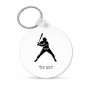 מחזיק מפתחות בצורת עיגול בעיצוב אישי עם השם שלך בעיצוב שחקן בייסבול גודל המחזיק 5 × 5 ס"מ